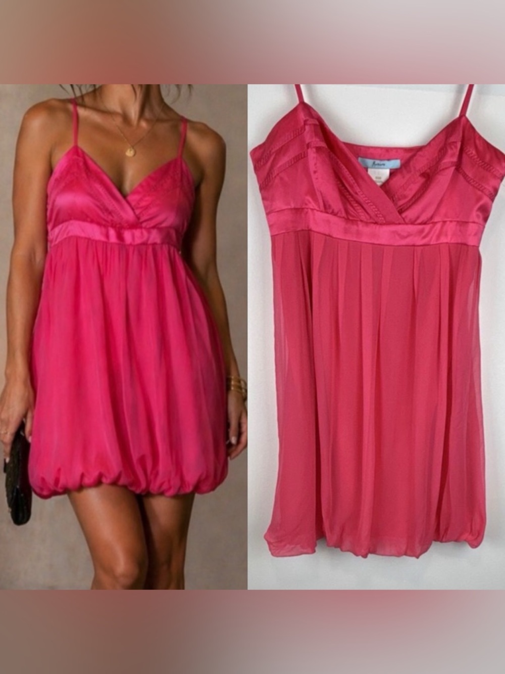 NWT Marciano Pink Dress Sz M Barbie Bubble Babydoll Mini Sheer 100% silk